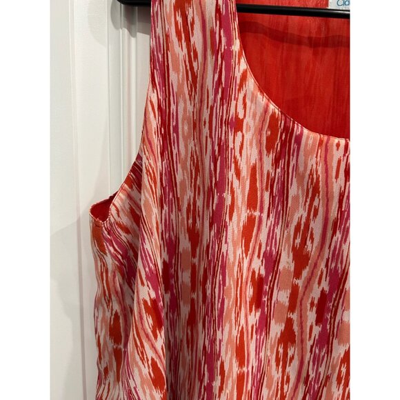 Claudia Richard Sleeveless Red Pink Ikat Print Chiffon Blouse Sz Large - Picture 4 of 11